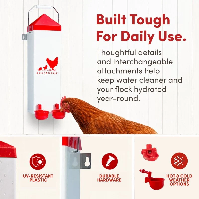 RentACoop 2 Gal Highrise Chicken Waterer with Auto-Fill Cups and Horizontal Nipples - Image 7