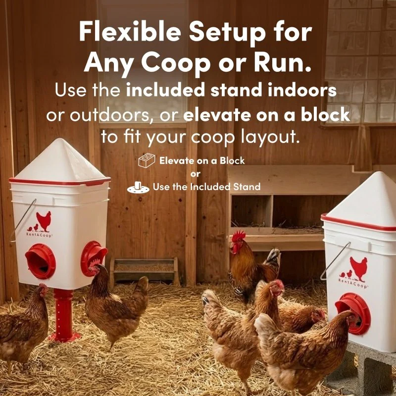 RentACoop 25lb BPA-Free Chicken Feeder with 4 Large Ports and Adjustable Stand - Center Placement - Image 3