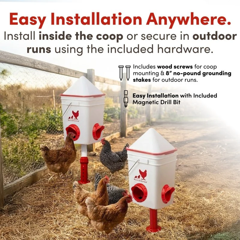 RentACoop 25lb BPA-Free Chicken Feeder with 4 Large Ports and Adjustable Stand - Center Placement - Image 4