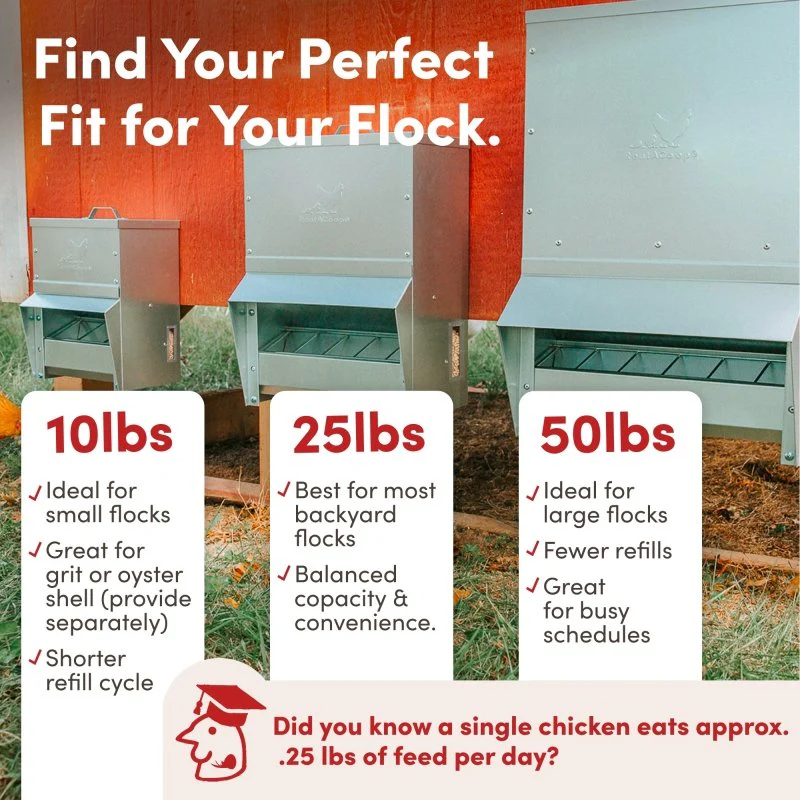 Galvanized Chicken Tough Feeder, Weatherproof Poultry Food Dispenser with Lid - 50lb - Image 3