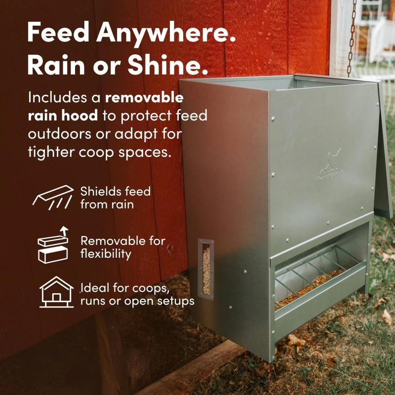 Galvanized Chicken Tough Feeder, Weatherproof Poultry Food Dispenser with Lid - 50lb - Image 6