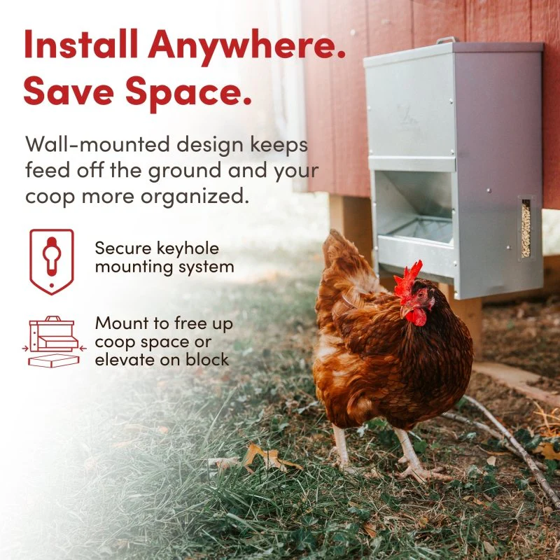 Galvanized Chicken Tough Feeder, Weatherproof Poultry Food Dispenser with Lid - 50lb - Image 7