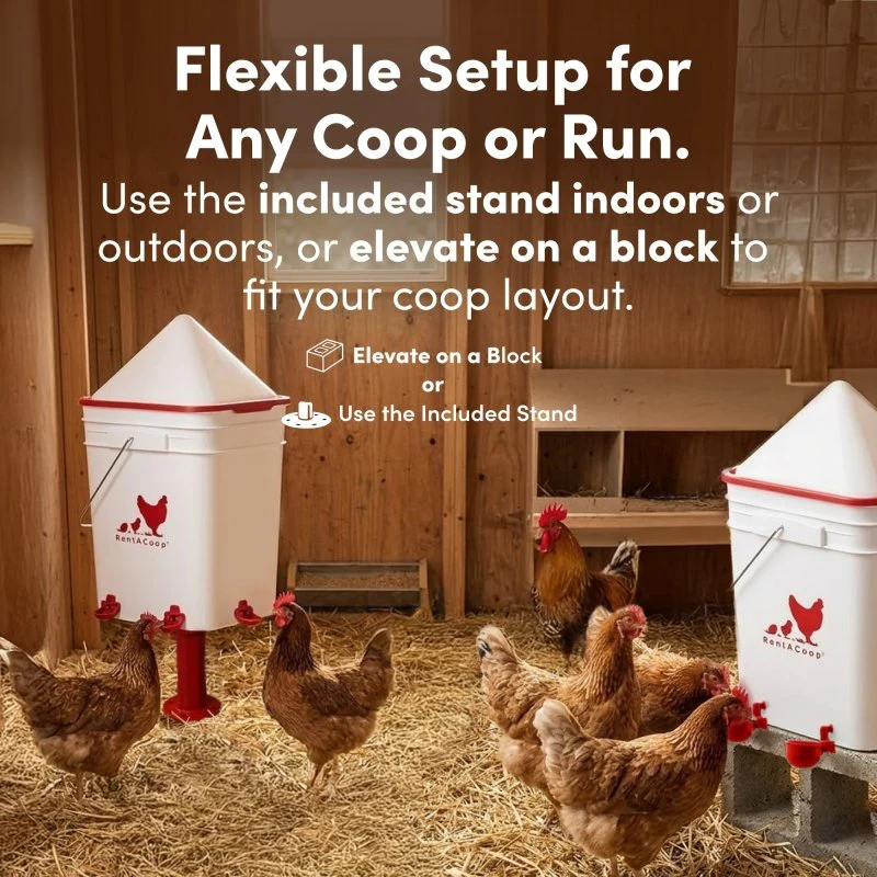 RentACoop 5 Gallon/ 6 Automatic-Fill Water Cup or Nipple Chicken Waterer with Adjustable Stand - Center Placement - Image 3