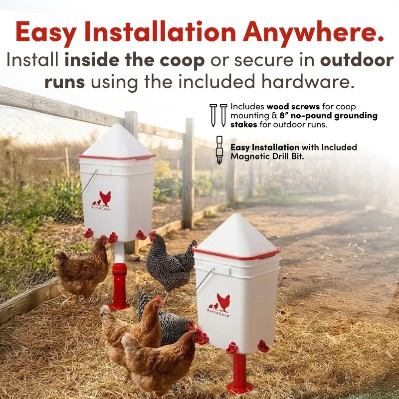 RentACoop 5 Gallon/ 6 Automatic-Fill Water Cup or Nipple Chicken Waterer with Adjustable Stand - Center Placement - Image 4