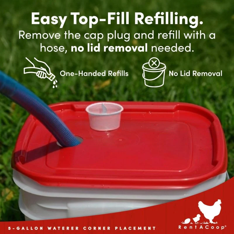 RentACoop 5 Gallon Chicken Waterer with 4 Auto-Fill Water Cups, 4 Horizontal nipples, and Adjustable Stand - Corner Placement - Image 6